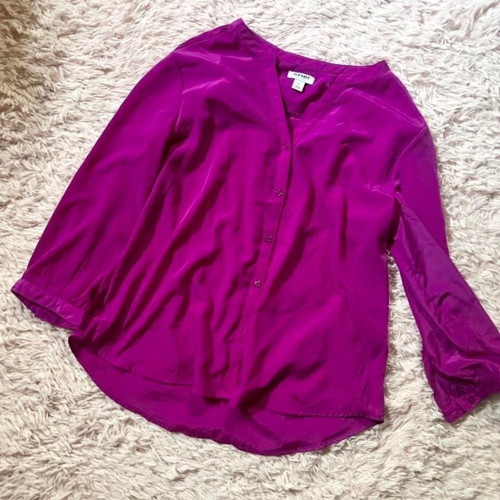 Vivid Magenta Whimsical Lightweight Sheer Top Womens‎ L Colorful Statement Bold
